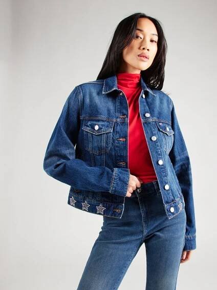 Tommy Jeans Přechodná bunda – modrá: přední strana