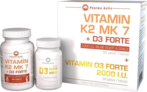Pharma Activ Vitamín K2 MK7 + D3 Forte 125 tbl. + Vitamín D3 Forte 30 tbl.