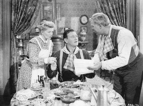 Mae Marsh, John Wayne, Ward Bond - Tři kmotři - Z filmu