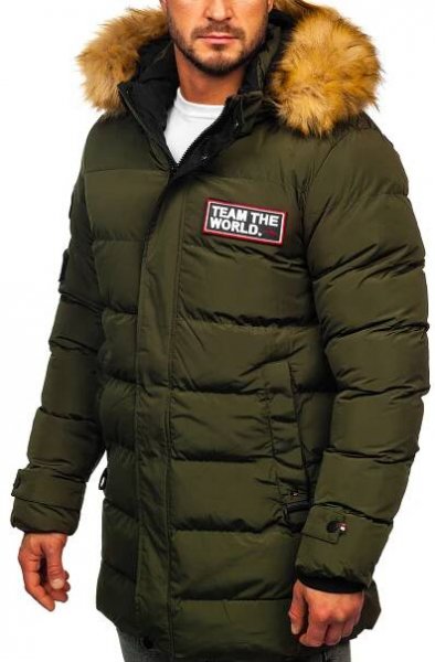 Khaki pánská dlouhá prošívaná zimní bunda Bolf 6476