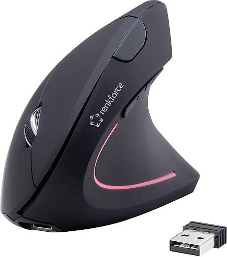 Renkforce RF-WM-322 optická ergonomická myš, přenos bezdrátový, 5 tlačítko, 1600 dpi, černá