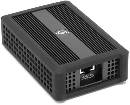 OWC Thunderbolt 4 10G Ethernet Adapter facing right showing 10G Ethernet port