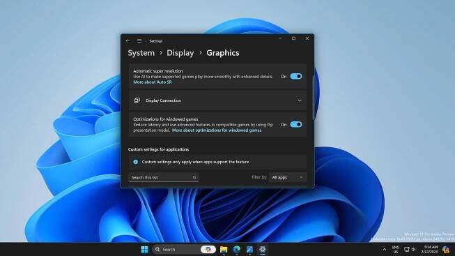 Windows 11 24H2 tests Super Resolution AI feature to boost gaming experience