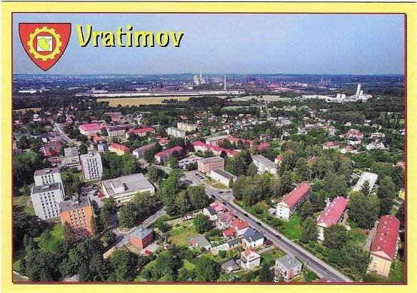 město Vratimov - letecký pohled, erb
