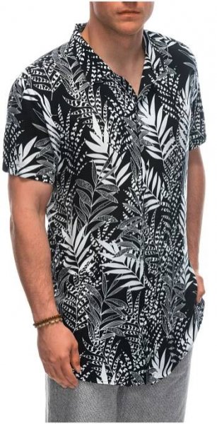 Ombre Clothing - Pánské viskózové vzorované tričko s krátkým rukávem OM-SHPS-0113 Ombre Clothing černá | ZOOT.cz