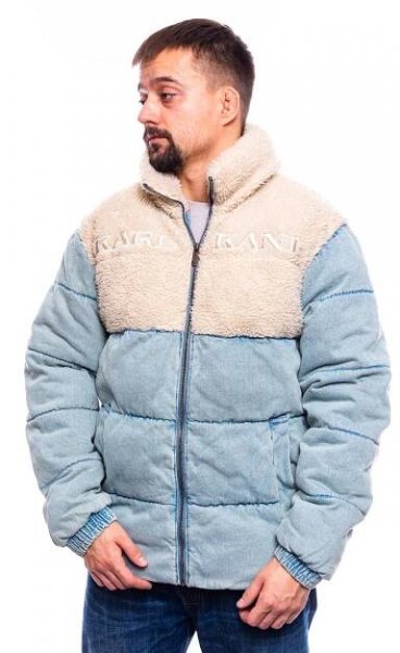 Bunda Karl Kani Retro Denim Teddy Puffer Jacket light dirty blue/cream