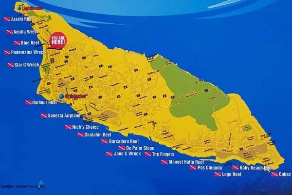 Aruba snorkeling map