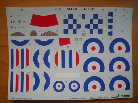Obtisky - Sopwith 2F.1 Camel, Eduard No. 8058, 1/48