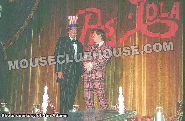 Jim Adams shares a laugh with Disney Legend Fulton Burley in a bicentennial-themed version of the "Golden Horseshoe Revue"