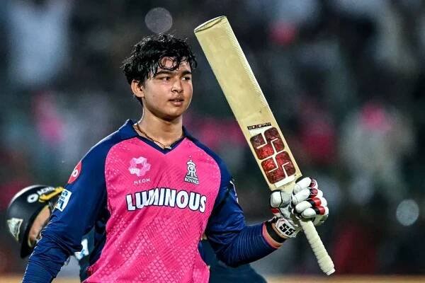 Vaibhav Suryavanshi celebrates