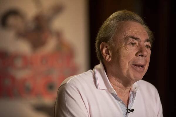 Andrew Lloyd Webber appears during an interview at Hollywood Pantages Theatre in Los Angeles.