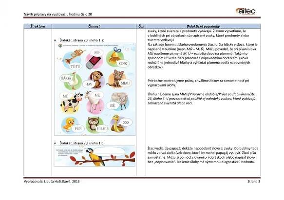 Aitec internetová knižnica - Materiál: Návrh príprav k Hupsovmu šlabikáru, prípravné obdobie, formát pdf