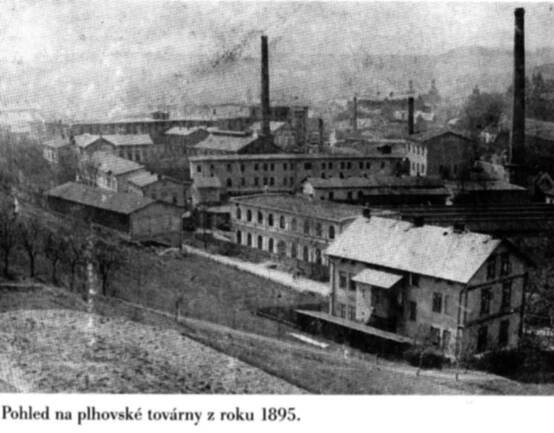 Mautnereovy textilní závody v r.  1895, pohled od Plhova 