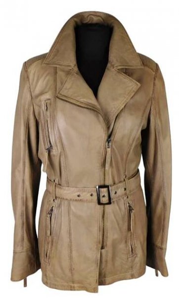 Kožená dámská kávová bunda na zip křivák KARA M* - Coat-Master.cz