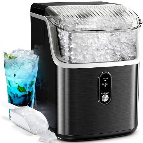 Countertop Ice Maker, Portable Ice Machine with Handle, 26 lbs Per Day, 9 Ice Cubes in 6 *, Self-Cleaning Ice Maker with Basket and Scoop, for Home