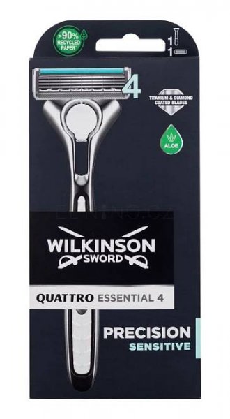 Wilkinson Sword Quattro Titanium  Essential 4 Sensitive strojek + náhradní břity 1 ks