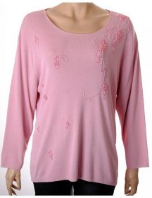 Svetr pulover Eternal růžový s výšivkou z korálků vel XL/XXL