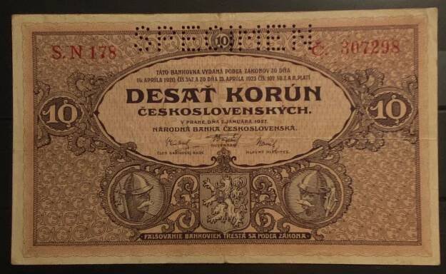 ČsrI - 10 korun 1927 - Specimen