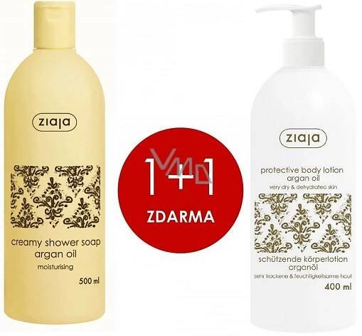 Ziaja Arganový olej tělové mléko 400 ml + Arganový olej sprchový gel s olejem 500 ml, duopack