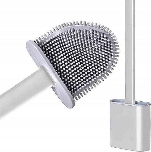 Toaletní kartáč na WC, silikonový, plochý, bílý, nástěnný závěsný