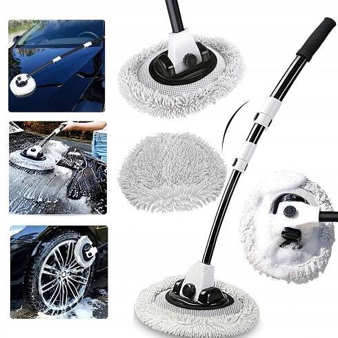TELESKOPICKÝ KARTÁČ NA MYTÍ AUTA, MIKROVLÁKNO, MĚKKÝ, ROTAČNÍ MOP