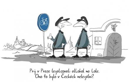 Alkohol na kole, kreslený vtip | Kurzy.cz