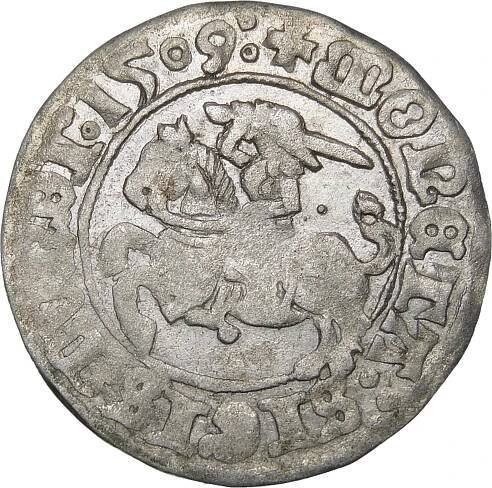 Zikmund I. Starý, půlpenny 1509, Vilnius - Herold bez pochvy - tečka - dvojtečky - velmi vzácné - Internetová aukce / Licitace