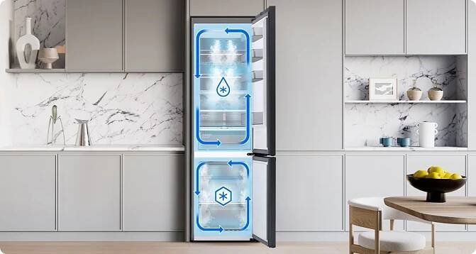 Lednice s nákresem odděleného chlazení Twin Cooling