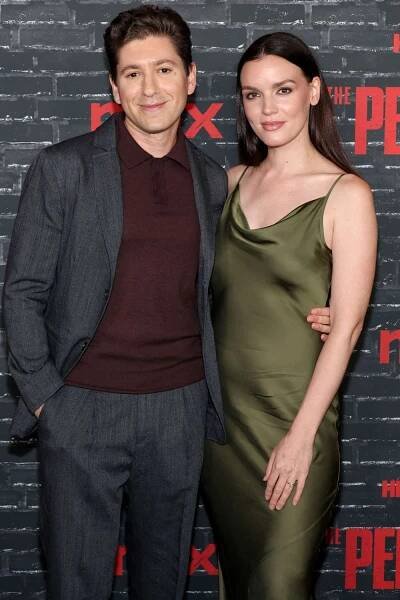 Michael Zegen and Jennifer Damiano attend "The Penguin" Premiere on September 17, 2024 in New York City.