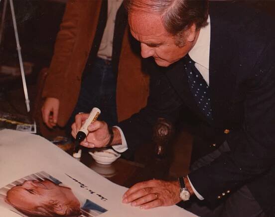 Senator McGovern signing the watercolor study