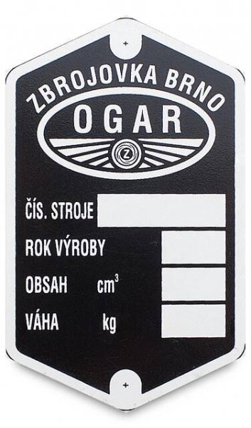 Štítek rámu Jawa 250/350 Pérák Zbrojovka typ č. 2