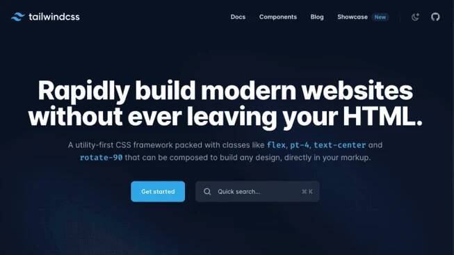 Screenshot of Tailwind CSS homepage. 