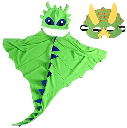 Kostýmní kostým Dragon Cape Dinosaur Cosplay doplněk s kloboukem zeleným