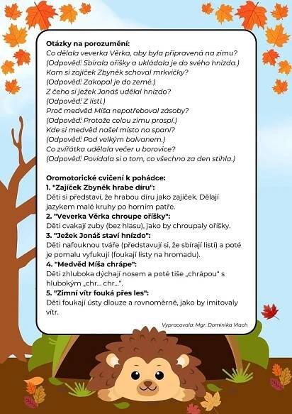 Předškolní Věk, Básně, Ježek, Předškoláci, Školka, Pohádky, Podzim, Zima