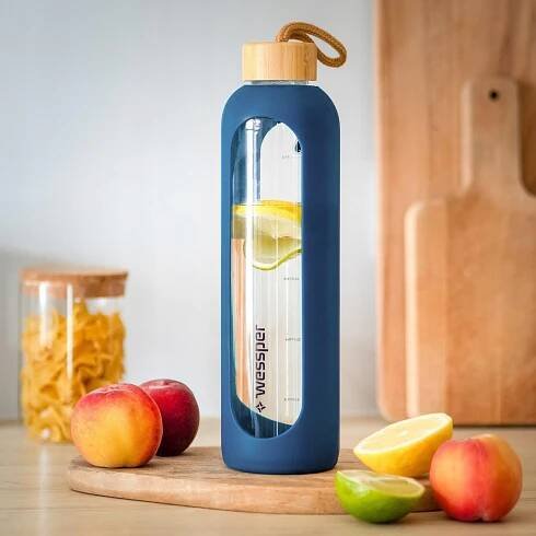 Skleněná láhev Lahev Na Pití Motivační Wessper Activemax 1000 ml + pouzdro modré EAN (GTIN) 5902668840873