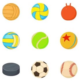 Hra koule sada ikon. Kreslený sada 9 hru ball vektorových ikon pro web izolovaných na bílém pozadí — Ilustrace