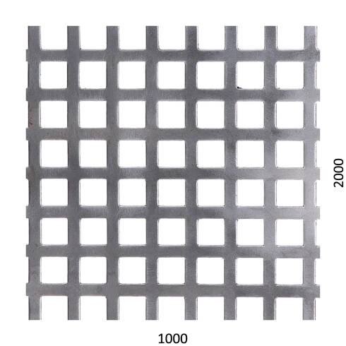 Děrovaný plech čtvercový řadový Fe, otvor: 10x10mm, rozteč: 14mm, (1000x2000x1,0mm) | Kovian CZ