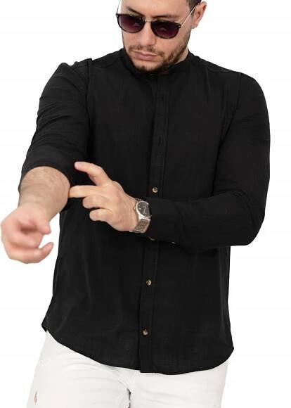 PÁNSKÁ LNĚNÁ KOŠILE LEN CASUAL STOJÁČEK ČERNÁ - XL Hlavní vzor bez vzoru