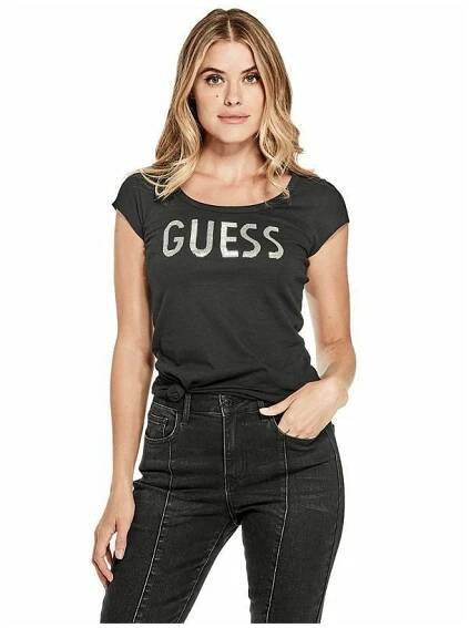 Guess dámské tričko Kella Logo černé s 50% slevou