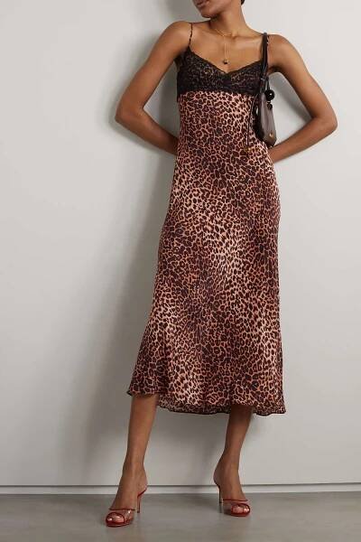 Rixo + Attiya Lace-Trimmed Leopard-Print Crepe Midi Dress