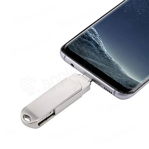 Flash disk 32 GB 3v1 pro Apple iPhone / MacBook a další zařízení - Lightning / USB / USB-C - kovový - stříbrný (3)