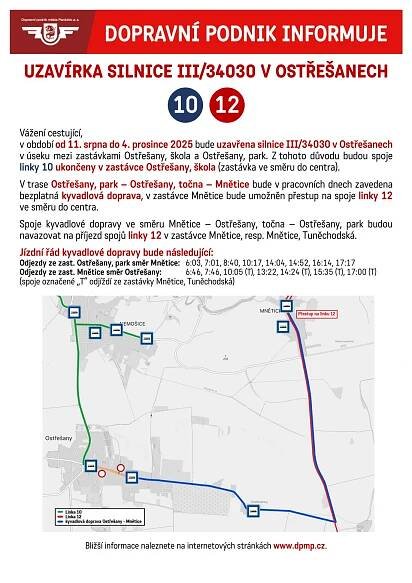 Uzavírka v Ostřešanech od 11.8.2025, kyvadlová doprava Ostřešany - Mnětice - obrázek