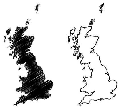 Velká Británie ostrov (Kingdom of Great Britain, British Isles, England, Scotland, Wales) mapa vektorové ilustrace, čmáranice mapa — Ilustrace