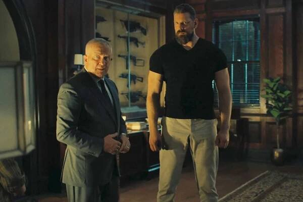 Anthony Michael Hall (Zachary Beck) and Olivier Richters (Paulie) in Reacher Season 3