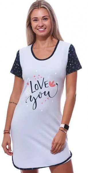 Modrá luxusní noční košilka s krátkými rukávy pro ženy či dívky LOVE YOU