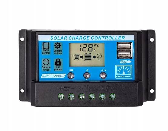 Solární regulátor PWM 12-24V/20A+USB pro Pb baterie, LiFePO4, Li-ion