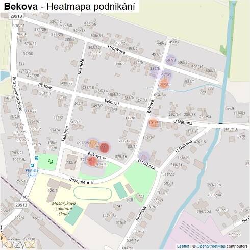Mapa Bekova - Firmy v ulici.
