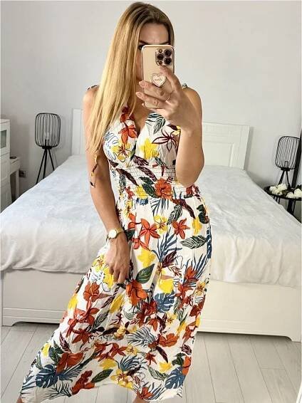 Šaty dlouhé letní bez rukávu dámské (M/L, XL/XXL) AINUOSI  ITALSKÁ MODA IMB24A356-2/DUR (Velikost M/L, Barva bílá)