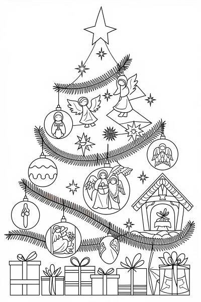 a christmas tree with ornaments and presents on it