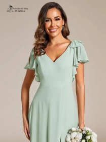Zelenkavé šifonové šaty "Simone" pro družičku či svatebního hosta